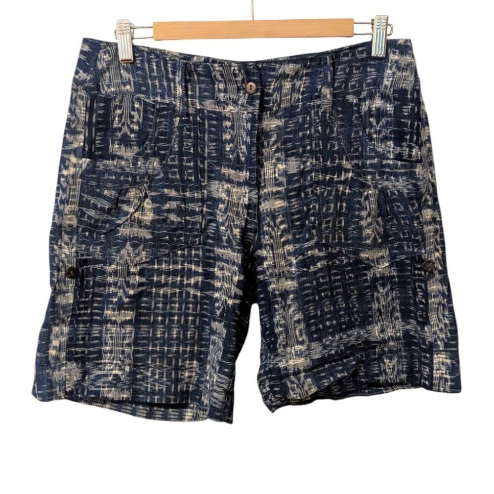 Vintage Boho Festival Shorts Guatemalan Indigo Blue Bermuda Roll Button Utzpin‎